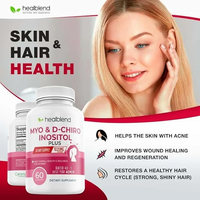 Myo & D-Chiro Inositol Plus Supplement Blend, Hormonal Balance, Healthy Ovulation and Overall Wellness Support for Women, Fertility and Pregnancy Health, 60 Capsules