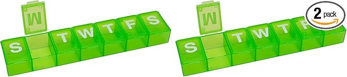 EZY DOSE Weekly (7-Day) Pill Organizer, Vitamin Case, and Medicine Box, X-Large Compartments, Color May Vary (Pack of 2)