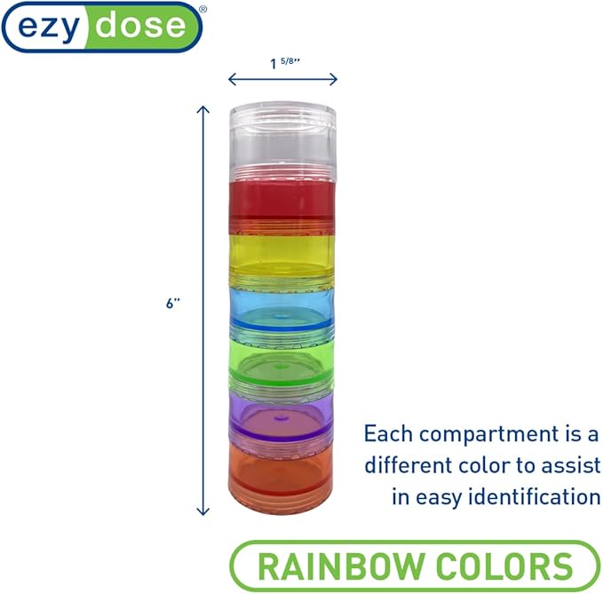 Ezy Dose Weekly (7-Day) Daily Stackable Pill Case, Medicine Planner, Vitamin Organizer Box, Medium Detachable Compartments, Easy to Use, Rainbow Colors, BPA Free