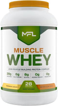 MFL Muscle Whey Protein l 28g of Protein l 8g BCAAs l Keto Friendly l Low Carbs l 2 lbs (Banana Cream)