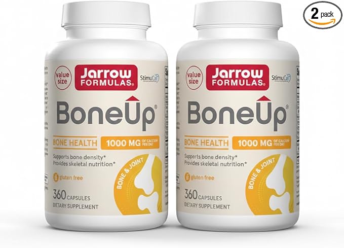 Jarrow Formulas BoneUp for Bone Density - Vitamin D3 and K2, Calcium Support, 360 Capsules, Promotes Skeletal Nutrition, Up to 60 Days Supply (Pack of 2)