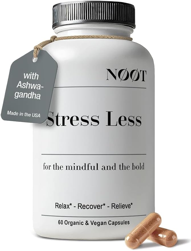 NOOT Stress Less - All Natural Stress & Anxiety Support, Adaptogen Mix with Ashwagandha and L-Theanine - Mood Support, Cortisol Supplements, Nootropics, Supplements for Women & Men, 60 Capsules