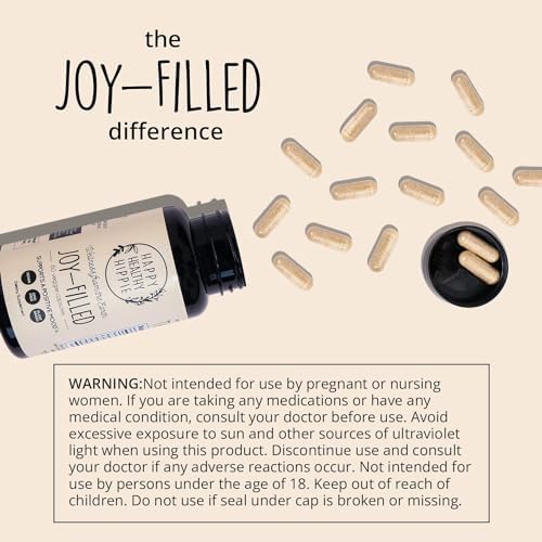 Joy-Filled Mood Support Supplement - 7 Herb Complex + St. Johns Wort (180 Ct) | Rhodiola Rosea, Eleuthero, Ashwagandha | Stress Relief – Helps Calm The Mind & Body | 100% Plant-Based Happy Pills