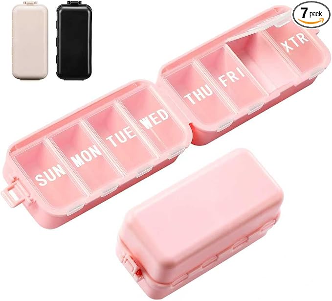 NEW Foldable Weekly Pill Organizer with Extra Grid, Cute & Portable 7 Day Pill Box 1 Time a Day, Week Daily Medicine Organizer - Large Travel Pill Case Holder Dispenser for Vitamin, Supplement - Pink