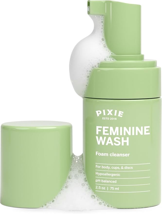 Pixie Feminine Wash – Healthy Foaming Cleaner with Natural Ingredients – More Foam Wash in Bottle Than Any Other Brand – pH Balanced & Plant Based – for Your Menstrual Cups and Discs, 2.5 Fluid oz