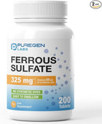 Puregen Labs Iron 65mg - High Potency Iron Supplement | No Artificial Color Additives - Total 400 Tablets