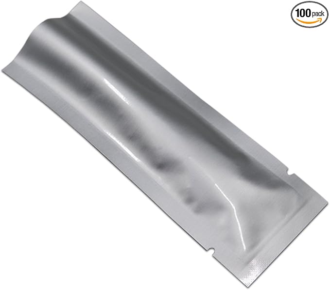 100 Pack 1.57x5.5 inch (Inside Size 1.18x5.1 inch) Heat Seal Sample Pouch Thickened Mylar Foil Bag for Toiletries Travel Packets Single Serving Coffee Powder Condiments Food Storage Containers