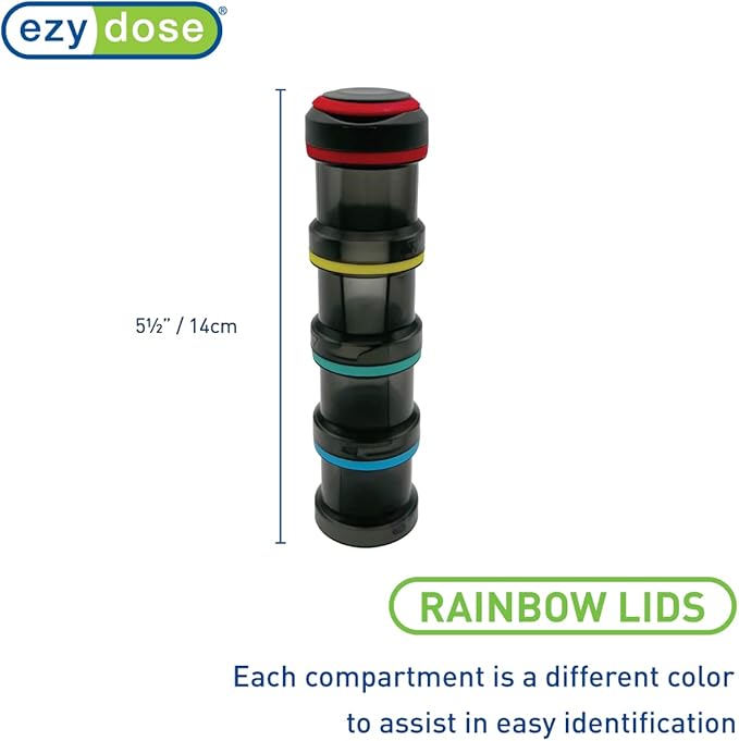 EZY DOSE Weekly (4-Day) Stackable Pill Organizer, Vitamin and Medicine Box, Detachable Compartments, Rainbow Colors (Pack of 2)