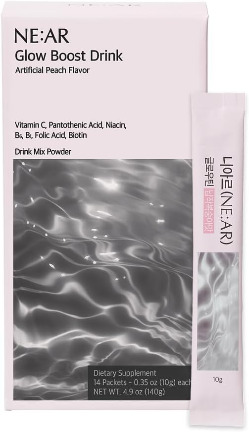 NE:AR Glow Boost Drink – 250mg Pure Glutathione + 500mg Vitamin C – Sugar-Free Beauty Powder for Skin Brightening & Hydration – Refreshing Flat Peach Flavor – Made in Korea