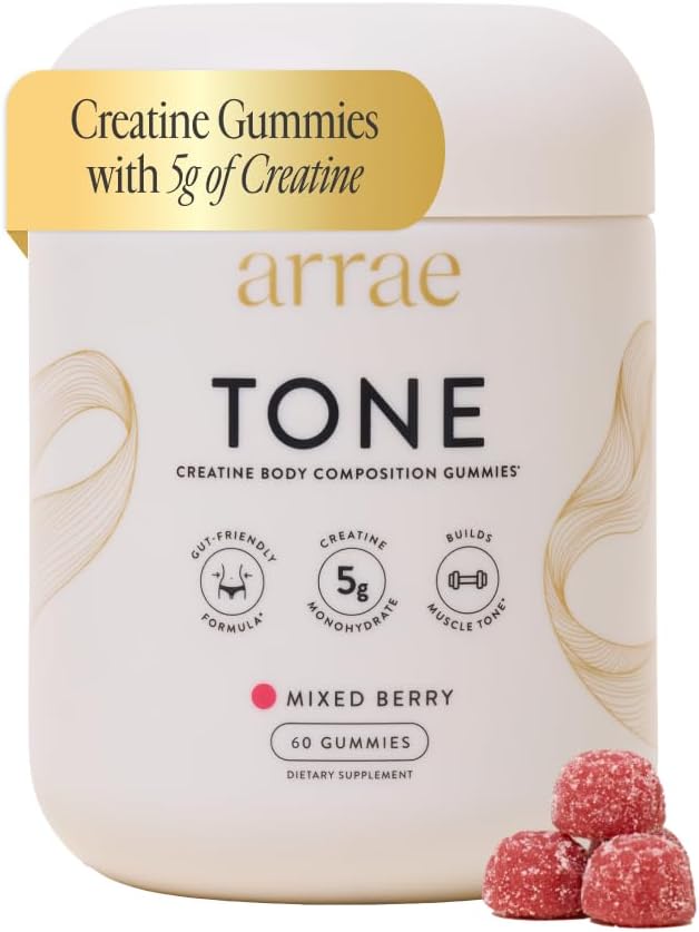 Arrae Tone Gummies – Creatine Monohydrate for Women – Support Lean Muscle, Strength & Recovery – Mixed Berry Flavor – 60 Count