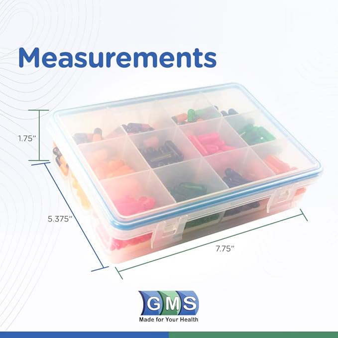 GMS 12 Compartment Vitamin Pill Organizer - Large Size Suitable for Multiple Supplements & Tablets - Safe, Secure Design with Easy Locking Lid - Medicine Cabinet Organizer & Ideal for Travel