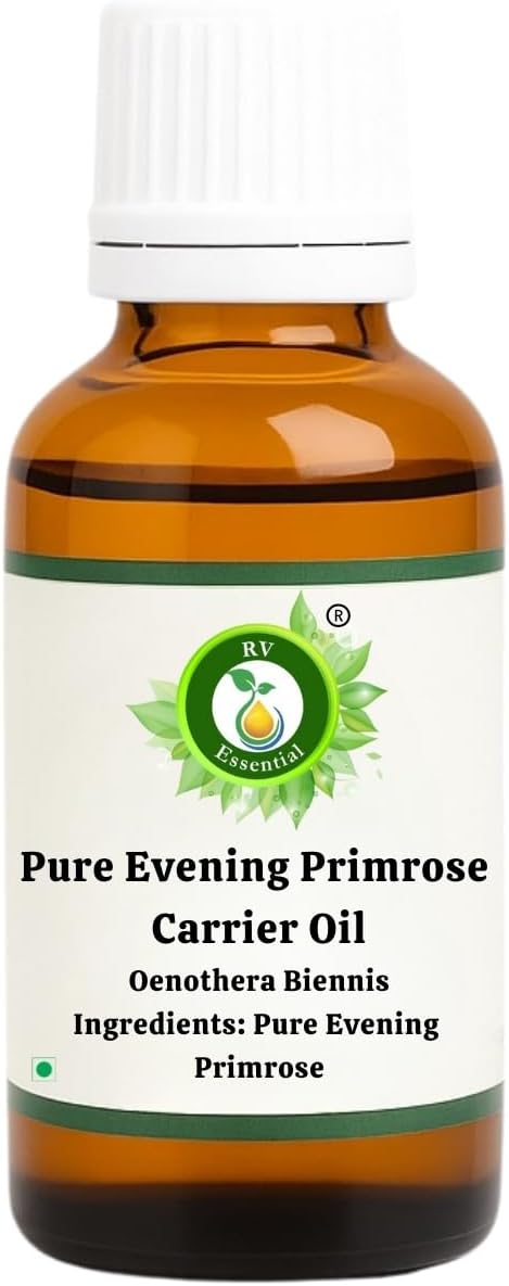 R V Essential Pure Evening Primrose Oil | Oenothera Biennis | 100% Natural Cold Pressed | for Face, Skin Care, Hair Care, Scalp Massage, Body Massage | 5ml | 0.169oz