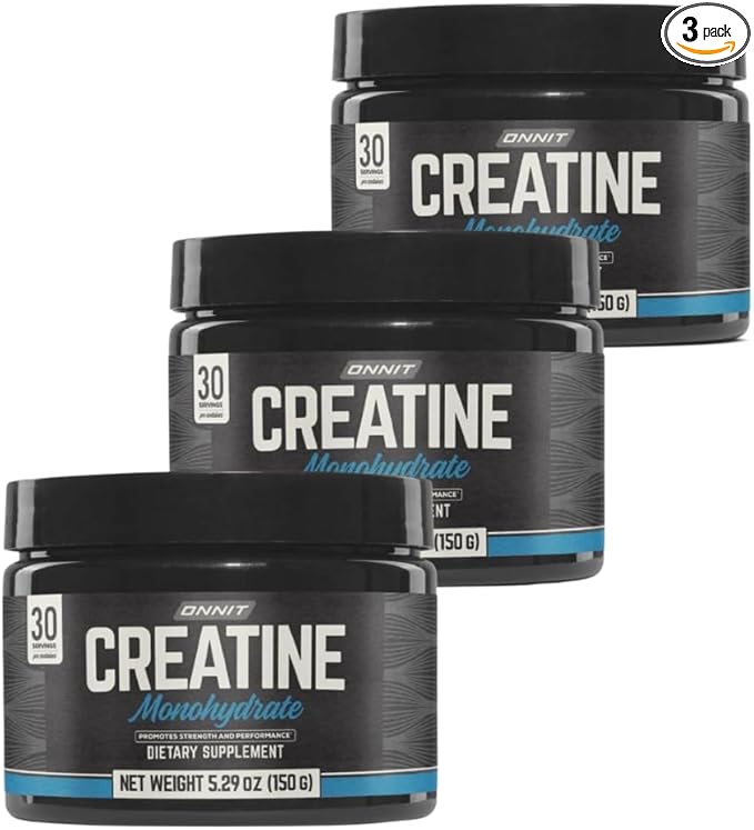 ONNIT Creatine Monohydrate Powder – IGEN™ Non-GMO Tested, 5g Premium Creatine for Muscle Strength, Power & Lean Mass, Supports Brain Health & Cellular Energy, Unflavored, 30 Servings, 5.29 oz 3-Pack