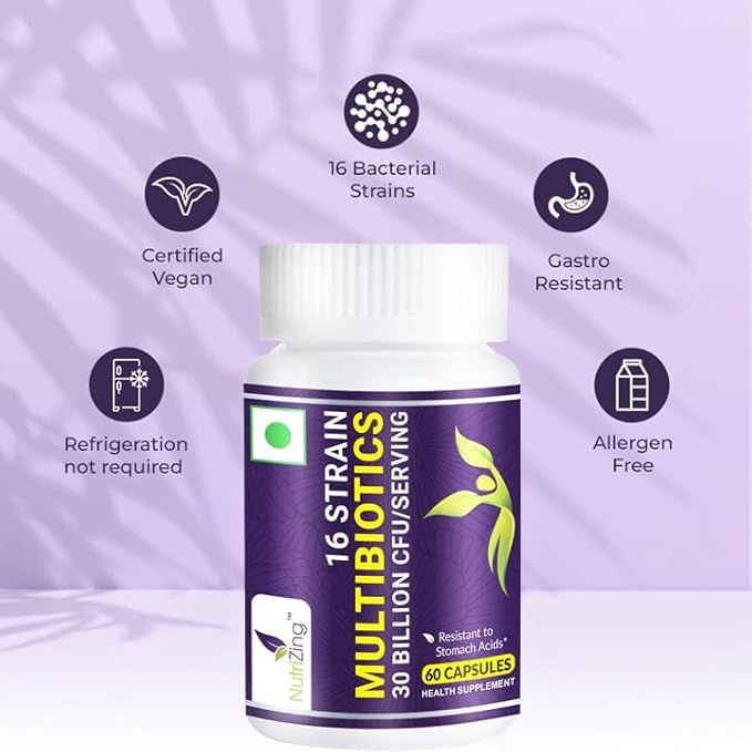 NutriZing Vegan Probiotics for Digestive Health - 30 Billion CFU & 16 strains - Bifidobacterium & Lactobacillus Probiotics for Men & Women - Delayed Release Probiotic Gut Health Supplement
