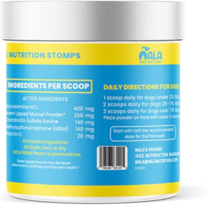 Dog Hip and Joint Supplement - with Vitamins, Glucosamine and Chondroitin | Pet Joint Supplement for Mobility and Health | 120 Scoops