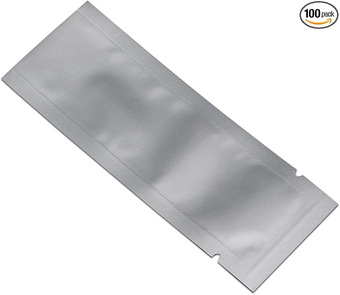 100 Pack 2.36x7.87 inch Heat Seal Sample Pouch Thickened Mylar Foil Bag for Toiletries Travel Packets Single Serving Coffee Powder Condiments Food Storage Containers