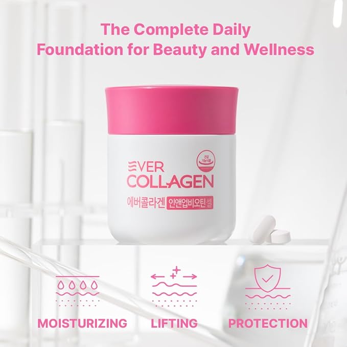 Ever Collagen in&UP Biotin Cell, Low Molecular Marine Fish Collagen Peptides Tablets with Vitamin Selenium Supplements - Healthy Skin, Hair, Nail for Women - Antioxidant Supplement