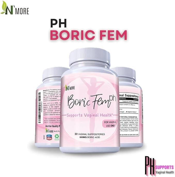 N'More Boric Acid Vaginal Suppositories with Applicator - 100% Pure Made in USA - Boricfem Support Vaginal Health (One) (60 Count (2 Pack), Boric Acid Suppositories)