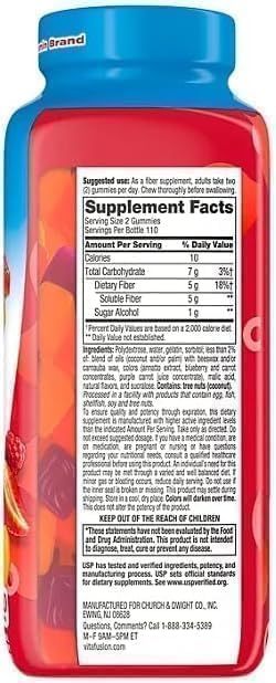Vita Fiber Well Gummies, Sugar Free, Peach, Raspberry & BlackBerry Flavors, 220 Count (2 Pack)