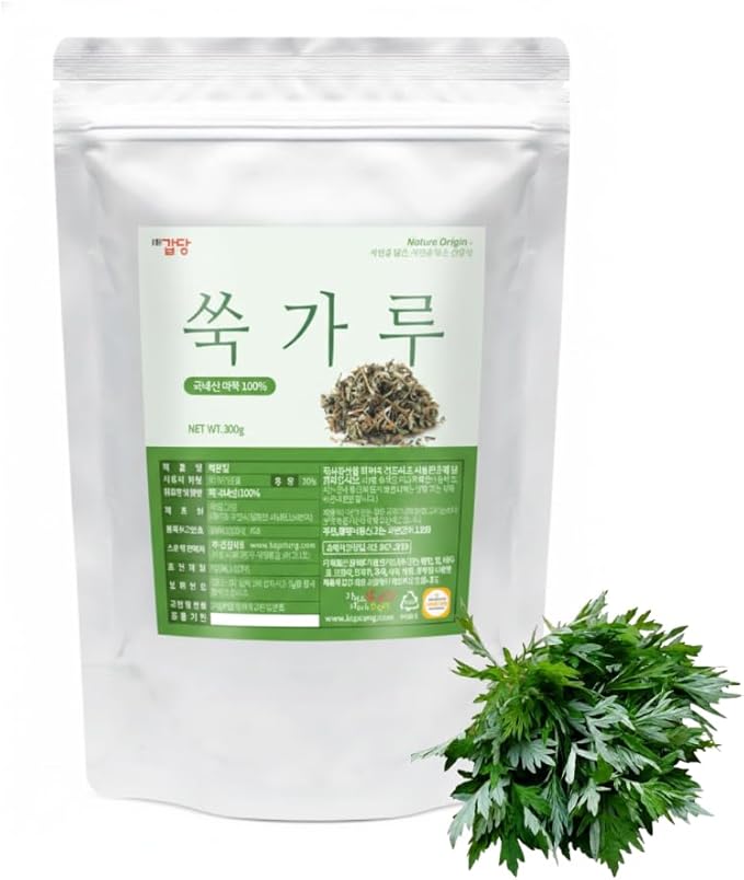 K-Herb Korean Mugwort Powder – 100% Pure Dried Mugwort from Korea, Natural Ingredient for Herbal Tea, Culinary Use, Plant-Based Powder 쑥가루 (10.6 oz (300g), Mugwort)