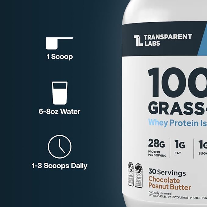 Transparent Labs Grass-Fed Whey Protein Isolate - Naturally Flavored, Gluten Free Whey Protein Powder with 28g of Protein per Serving & 9 Amino Acids - 30 Servings, Milk Chocolate
