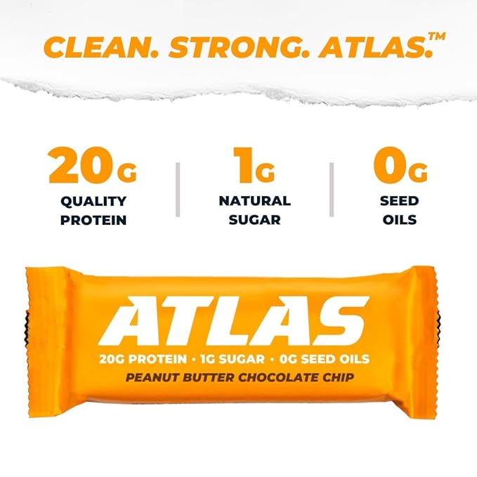 Atlas Real Food Protein Bar – 20g Clean Protein, 1g Sugar, No Seed Oils, No Artificial Sweeteners (Variety, 12 Count)