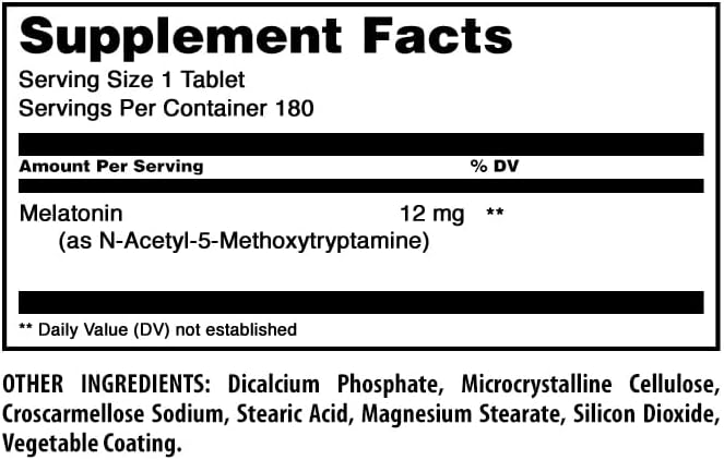 Amazing Formulas Melatonin Supplement | Unflavored | 12 Mg Per Serving | 180 Tablets | Non-GMO | Gluten-Free | Made in USA