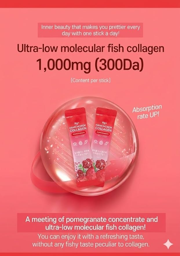 HAMCHOROKRg+ Anti-Aging Korean-Beauty Pomegranate Collagen Jelly 20g x60 Stick/ + Ginseng Concentrate + Vitamin C&E for Immune Support, Skin, Hair, Nail & Joint(60)