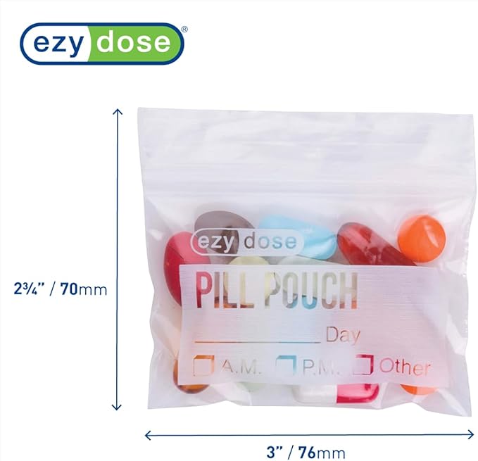 EZY DOSE Disposable Pill, Vitamin and Daily Medicine Organizer Pouches, Zippered Seal Baggies, Pocket Sized and Travel Friendly, Easy to Use, Write on Label, 50 Count, BPA Free