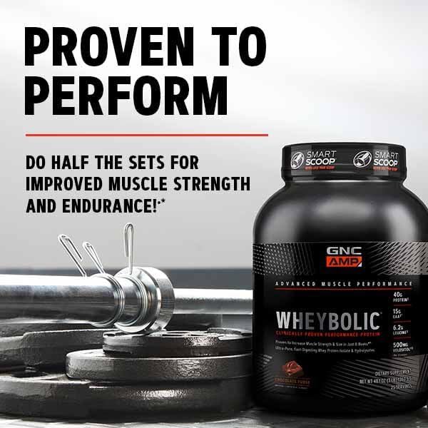 GNC AMP Wheybolic Clinically Proven Protein Powder, 40g Whey Protein, BCAA, Leucine, Increases Muscle Strength, Muscle Building, 3rd Party Tested, Gluten Free, Strawberries and Cream, 10 Servings
