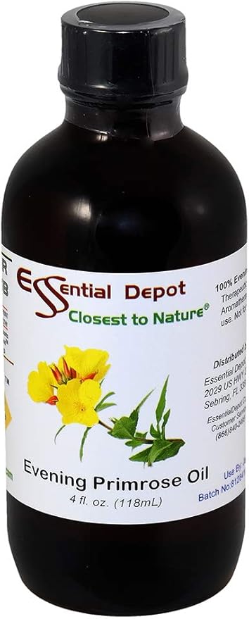 Essential Depot Evening Primrose Oil - 4 oz - GC/MS Tested - Supplied in 4 oz. Amber Glass Bottle with Black Phenolic Cone Lined and Safety Sealed Cap