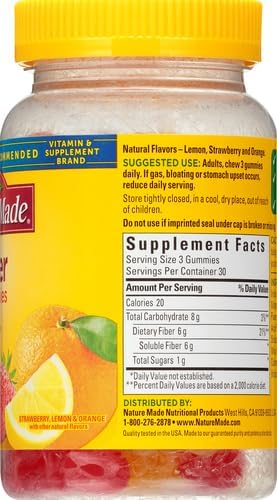 Nature Made Fiber 6 g, Dietary Supplement for Digestive Health Support, 90 Fiber Gummies, 30 Day Supply