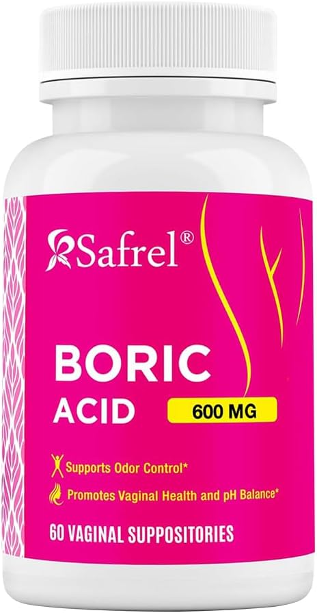 Safrel Boric Acid Vaginal Suppositories - 100% Pure Made in USA - Intimate Health Support, Vaginal Health and pH, Odor Control (60 Count)