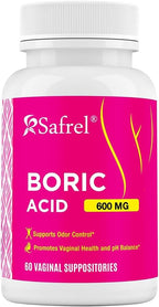 Safrel Boric Acid Vaginal Suppositories - 100% Pure Made in USA - Intimate Health Support, Vaginal Health and pH, Odor Control (60 Count)