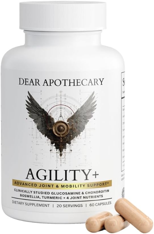 Agility+ Glucosamine Chondroitin Supplement - 1500mg Glucosamine, Boswellia, Turmeric, MSM - Joint Support for Men & Women - Non-GMO Gluten Free - 60 Capsules