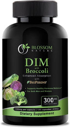 DIM Supplement 300mg with Broccoli 200mg BioPerine 10mg-Hormone and Estrogen Balance for Women & Men,Menopause Relief,PCOS & PMS Support,Hormonal Acne Treatment-120 Caps,Diindolylmethane 150mg per Cap
