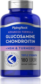 Piping Rock Glucosamine Chondroitin MSM Turmeric | 180 Caplets | Triple Strength | Advanced Supplement | Non-GMO, Gluten Free