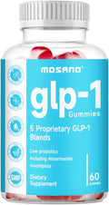 GLP-1 Probiotic Gummies, GLP-1 Supplement with Akkermansia Probiotic, Berberine, No Sugar Added for Gut & Digestion Health,Strawberry Flavor-60 Gummies