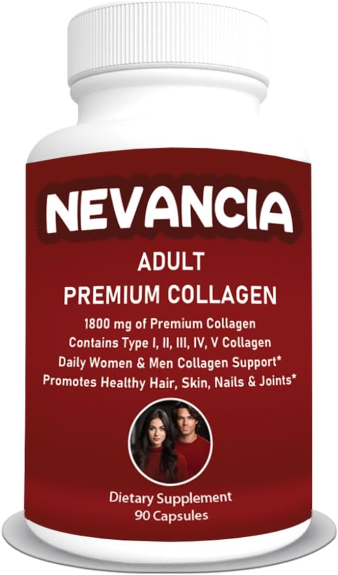Adult Premium Collagen - 1800 mg of Type I, II, III, IV, V Hydrolyzed Collagen - Improve Skin Elasticity - Promote Hair Growth - Support Joint & Bone Health - for Men & Women - 90 Capsules