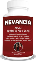 Adult Premium Collagen - 1800 mg of Type I, II, III, IV, V Hydrolyzed Collagen - Improve Skin Elasticity - Promote Hair Growth - Support Joint & Bone Health - for Men & Women - 90 Capsules