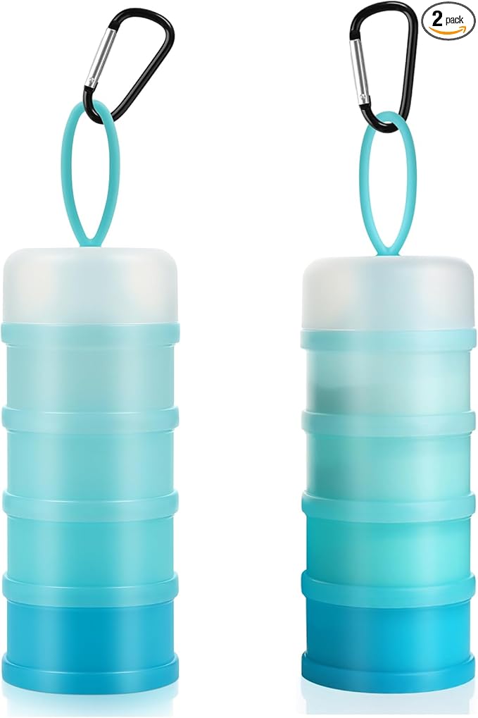 Accmor 2 Pcs Protein Powder Container to Go with Funnels Stand, 4 Compartments Stackable Protein Powder Dispenser for Workout, Fitness, Travel