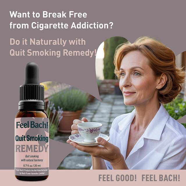 Feel Bach! Quit Smoking Remedy - Natural Homeopathic Flower Essences for Natural Quit Companion to Helps you Let Go, To Calm & In Charge Vegan, Gluten & Sugar-Free, Non-Habit Forming, 20ml (0.7 fl oz)