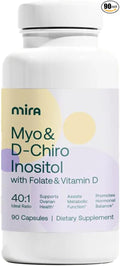 MIRA PCOS Supplement, Myo Inositol & D-Chiro Inositol 40:1 Ratio, Helps Promote Hormonal Balance and Support Ovarian Health & Metabolism, 90 Capsules (30 Servings), 1 Bottle