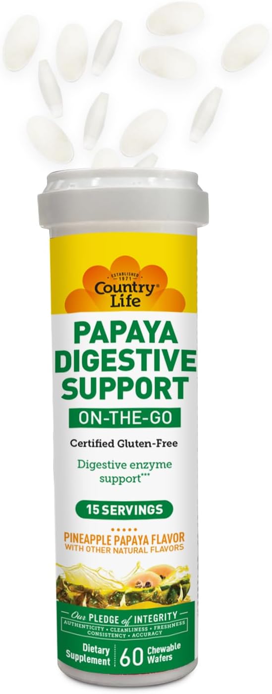 Country Life Chewable Papaya Digestive Enzyme – 8 Pack | Pineapple Papaya Flavor | On-the-Go Digestive Support with Papain, Protease & Amylase | Certified Vegan, Gluten-Free, Non-GMO, Kosher