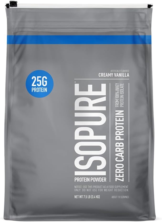 Isopure Zero Carb 100% Pure Whey Isolate Protein Powder, Gluten Free, With Vitamins, Creamy Vanilla, 25g Protein Per Serving, 7.5 Lbs, 110 Servings (Packaging May Vary)