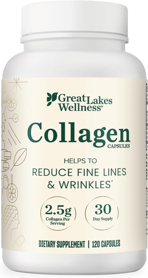 Great Lakes Wellness Collagen Peptides Pills – Supports Hair, Skin, Nails, Joints & Digestion – Hydrolyzed, Non-GMO, Keto & Kosher, VERISOL Collagen Types I & III for Maximum Absorption (120 Capsules)