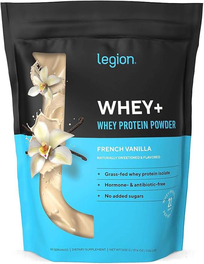 LEGION Whey+ Protein Whey Isolate from Grass Fed Cows (French Vanilla, 60 Servings) - Whey Protein Isolate Powder Low Calorie, Non-GMO, Sugar Free, Lactose and Gluten Free, All Natural Protein Powder