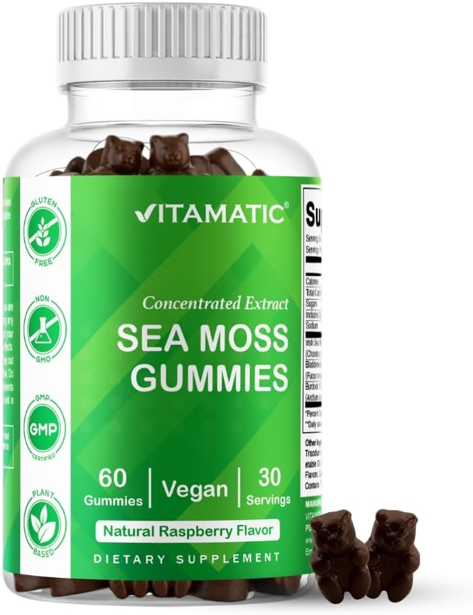 Vitamatic Irish Sea Moss Gummies with Bladderwrack & Burdock Root – Botanical Extract Supplement – Vegan, Non-GMO – 60 Count - 2 Pack (120 Count)