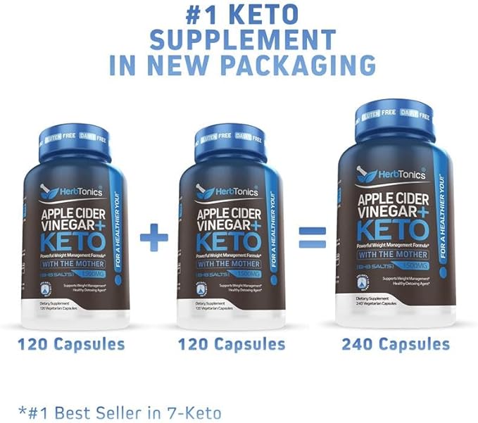 Herbtonics Apple Cider Vinegar + Keto BHB Capsules | GLP-1 Support for Appetite, Cravings & Weight Management | Metabolism Support with Satiety Support | 240 Capsules - 4 Month Supply
