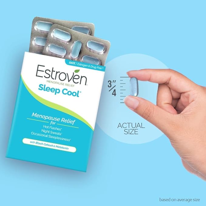 Estroven Sleep Cool for Menopause Relief, 30 Ct, Sleep Support Supplement With Clinically Proven Ingredients to Relieve Menopause Symptoms plus Night Sweats & Hot Flash Relief, Drug-No & Gluten-No